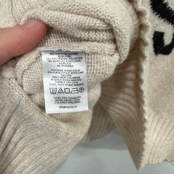 LOFT Women Beige Paris Eiffel Tower Graphic Crewneck Sweater Size M - Picture 3 of 7